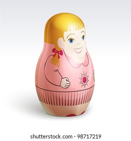 Vector illustration depicting doll-matrioshka, a girl with pigtails