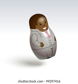 Vector illustration depicting doll-matrioshka, a young man. office worker