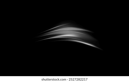 Vector illustration depicting the effect of wind with a cool and dynamic vortex of white air particles isolated on a black background. Ideal for modern design