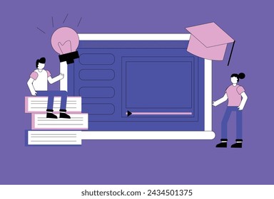 Vector illustration depicting e-learning or learning using online media