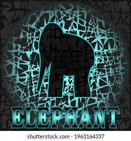 vector illustration depicting an elephant figure on a dark turquoise veined texture for logos, emblems, cards and as a decorative pattern