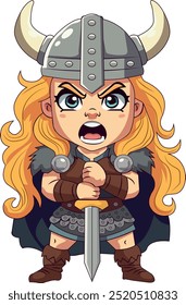 A vector illustration depicting a female viking  warrior .