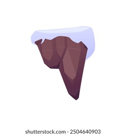 A vector illustration depicting a flying island with rocks and snow. The fantastic game landscape is suitable for creating levels or fantastic backgrounds