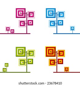 Vector illustration depicting four abstract seasonal colorful trees.