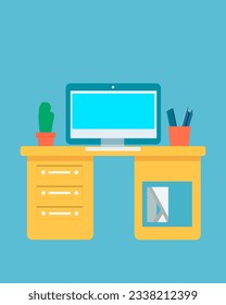 vector illustration depicting a freelancer workplace with a desktop and a computer to decorate other illustrations, websites and scenes