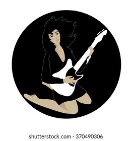 Vector illustration depicting a girl  plays guitar