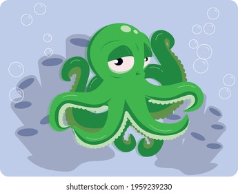 Vector illustration depicting a green octopus that lives on the bottom of the ocean.