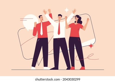 Ilustración vectorial que representa a un grupo de empresarios celebrando el éxito. Trazo editable.