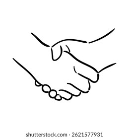 A vector illustration depicting a handshake in a sketch style. This design emphasizes connection and friendship, showcasing the warmth and trust that come with meaningful relationships.