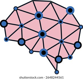A vector illustration depicting the human brain as a network of interconnected dots and lines, symbolizing neural connections, intelligence, and technology.