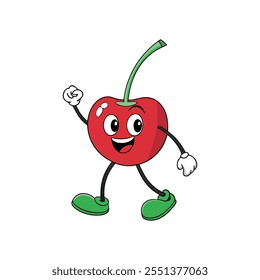 A vector illustration depicting a humorous cartoon cherry.