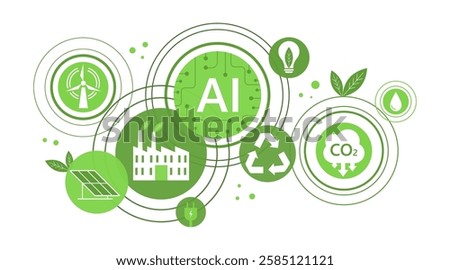 Vector illustration depicting the integration of AI in environmental protection. Ideal for topics like climate change, sustainability, innovation, and eco-friendly solutions, for infographics.