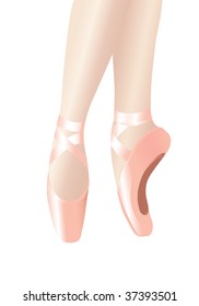 Vector illustration depicting the legs of a ballerina on her toes. Isolated on white.