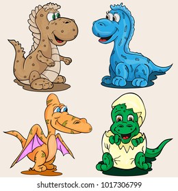 Vector illustration depicting little babies of different dinosaur childrens picture