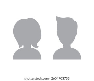 A vector illustration depicting male and female face silhouettes or icons, serving as avatars or profiles for unknown or anonymous individuals. The illustration portrays a man and a woman portrait.