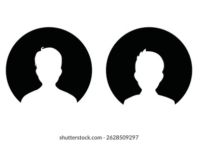 A vector illustration depicting male and female face silhouettes or icons, serving as avatars or profiles for unknown or anonymous individuals. Set of vector avatar profile icon in silhouettes eps 10