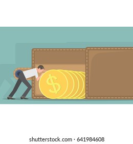 
Vector illustration depicting a man laying coins in a purse