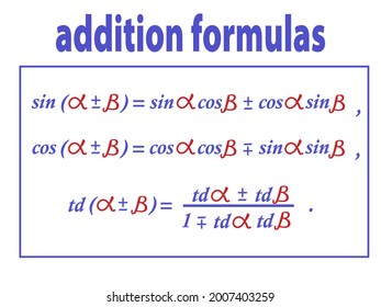 vector illustration depicting mathematical formulas of trigonometric functions for prints on educational posters, on school supplies, for creating visual teaching aids and decorating classrooms
