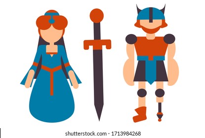 A vector illustration depicting a medieval couple man and woman. The illustration can be used as a demonstration of unrequited love between the Viking and the lady, or as a demonstration of love