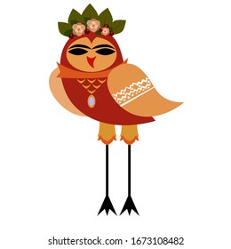 Ilustración vectorial que representa a un búho mexicano Frida Kahlo para imprimir en utensilios de ropa