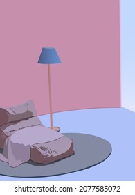 
vector illustration depicting a minimalist bedroom interior in light colors of linen to decorate the background of the rooms