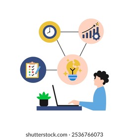 A vector illustration depicting a modern worker who is productive, creative, and goal-oriented