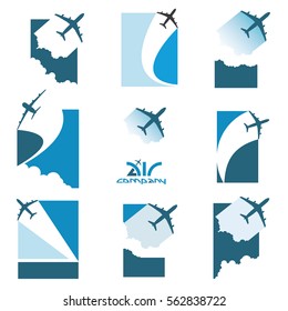 vector illustration depicting nine characters flying plane on white background