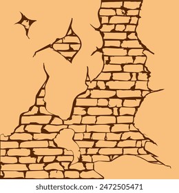 vector illustration depicting an old brick wall in a dark beige tone for decorating interiors and scenes in a vintage style