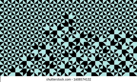 Vector illustration depicting ornament or pattern built on a composition of geometric shapes of equilateral triangles made up of gray-blue squares on a background