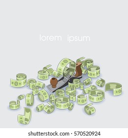vector illustration depicting a plane that cuts money