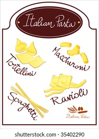 Vector illustration depicting a poster designed with various specialties of Italian cuisine