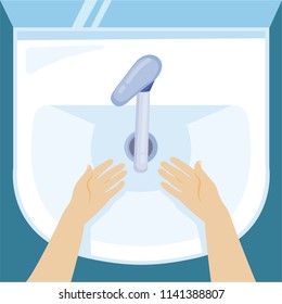 Vector illustration depicting process of washing hands in the sink.