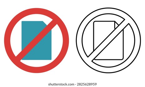 Vector illustration depicting a prohibited sign featuring a teal square with a diagonal slash, on a white background.