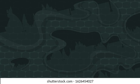 vector illustration depicting a reflection of the silhouette of the old city in puddles on the paving stones