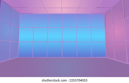 ilustración vectorial que representa una habitación decorada en tonos rosa y púrpura para decorar los interiores de las oficinas y los escenarios, así como para crear otras ilustraciones