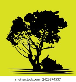 vector illustration depicting a silhouette, contour of a tree on a jelly green background for the design of other illustrations in a natural ecological style