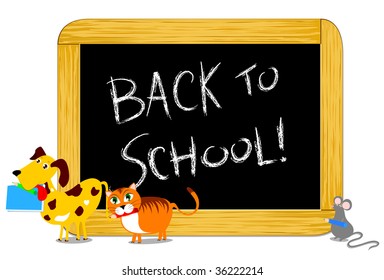 Vector illustration depicting some funny animals while parading towards the school bringing with her pencils and books.