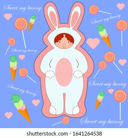 Vector illustration depicting a sticker called my sweet bunny