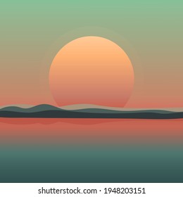 Vector illustration depicting the sun and the sea. Landscape in a retro style.