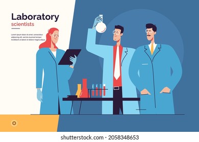 Vektorgrafik, die ein Team von Wissenschaftlern im Labor darstellt. Bearbeitbarer Strich.