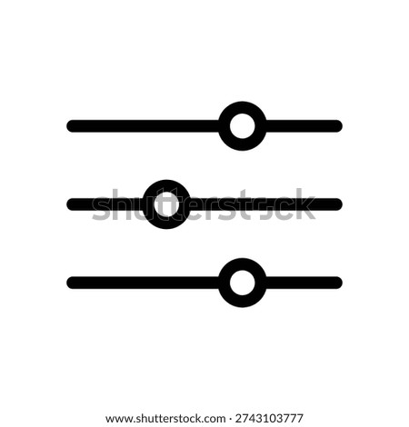 A vector illustration depicting three horizontal sliders with open circles, symbolizing adjustable controls for settings or preferences in a digital interface.