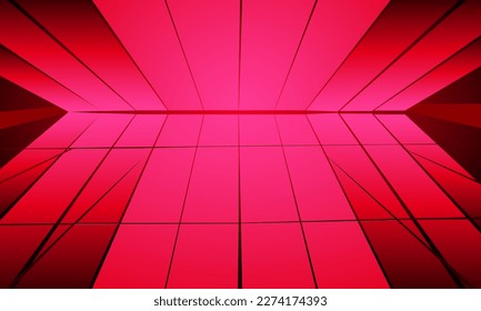 vector illustration depicting a three-dimensional abstract pattern in red tones for interior design of rooms, stages, studios and nightclubs