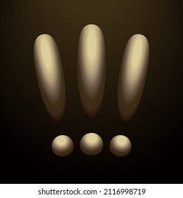 ilustración vectorial que representa un signo de exclamación triple en tonos de latón sobre un fondo oscuro para el diseño de ilustraciones que simbolizan una atención especial