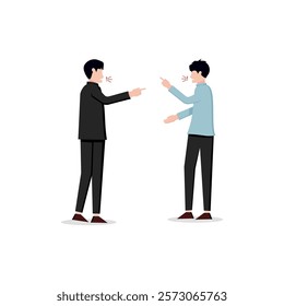 A vector illustration depicting two people actively engaged in an argument or disagreement, pointing fingers. The scene represents conflict, tension, and communication issues