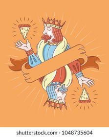 It's a vector illustration depicting two reflected kings and their divine slice of pizza