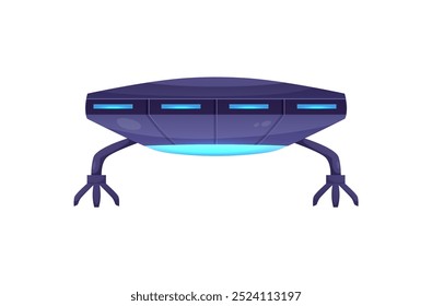 Uma ilustração vetorial representando uma nave espacial UFO com dois tentáculos automáticos sobre um fundo branco. Perfeito para design de jogo com elementos fantásticos