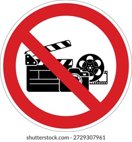Uma ilustração vetorial representando um sinal de proibição universal contra filmagens e fotografias, útil para regulamentos de locais públicos.