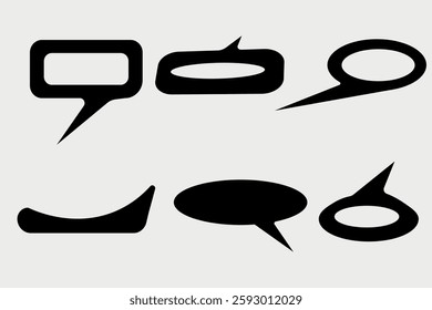 Vector illustration depicting various black speech bubble shapes, ideal for comics, graphic design, or creative art illustrations. Minimalist style suitable for diverse creative and professional usage