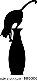 
vector illustration depicting a vase and a mischievous cat on it