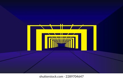 vector illustration depicting a virtual tunnel in blue and yellow colors for interior design of clubs, studios and stages